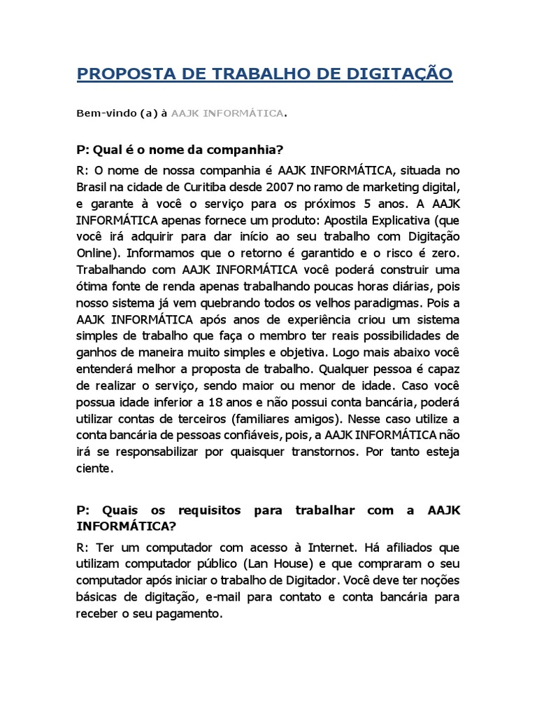 Proposta Digitador Online, PDF, Internet