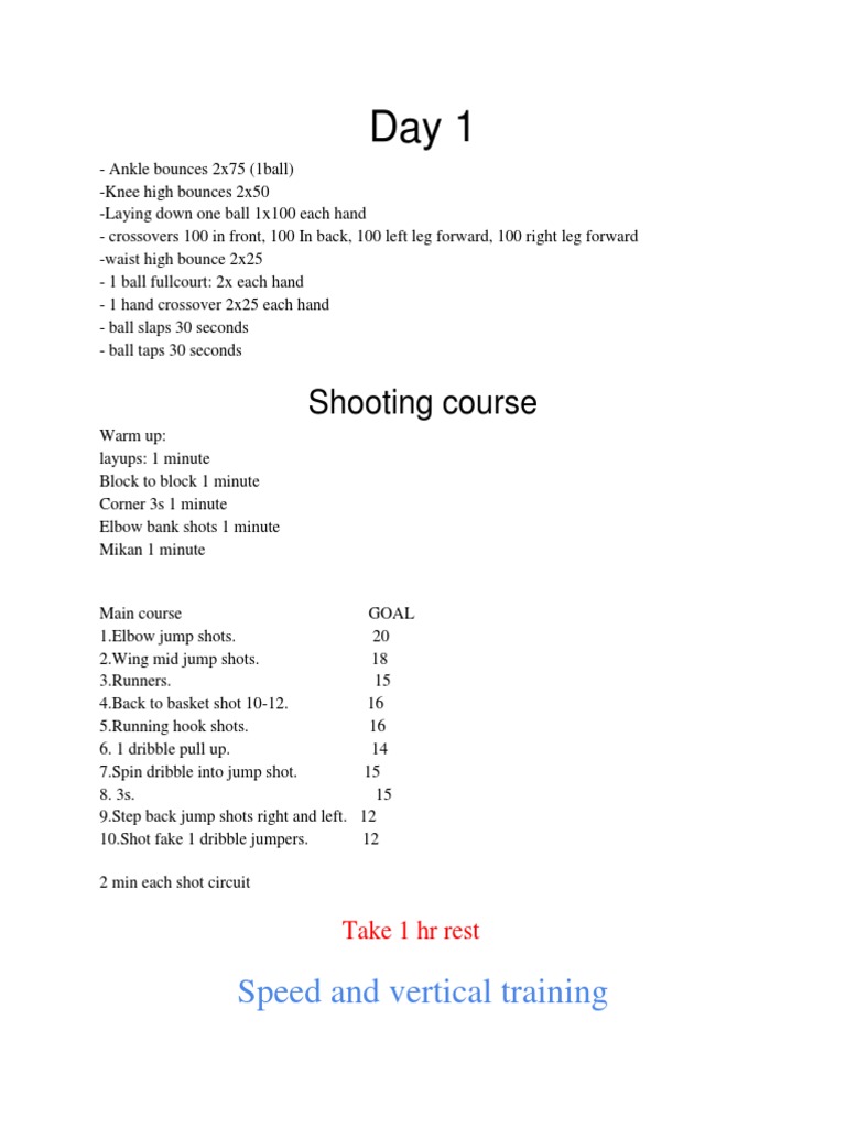 Basketball Training Plan: Day 1 & 2 | PDF