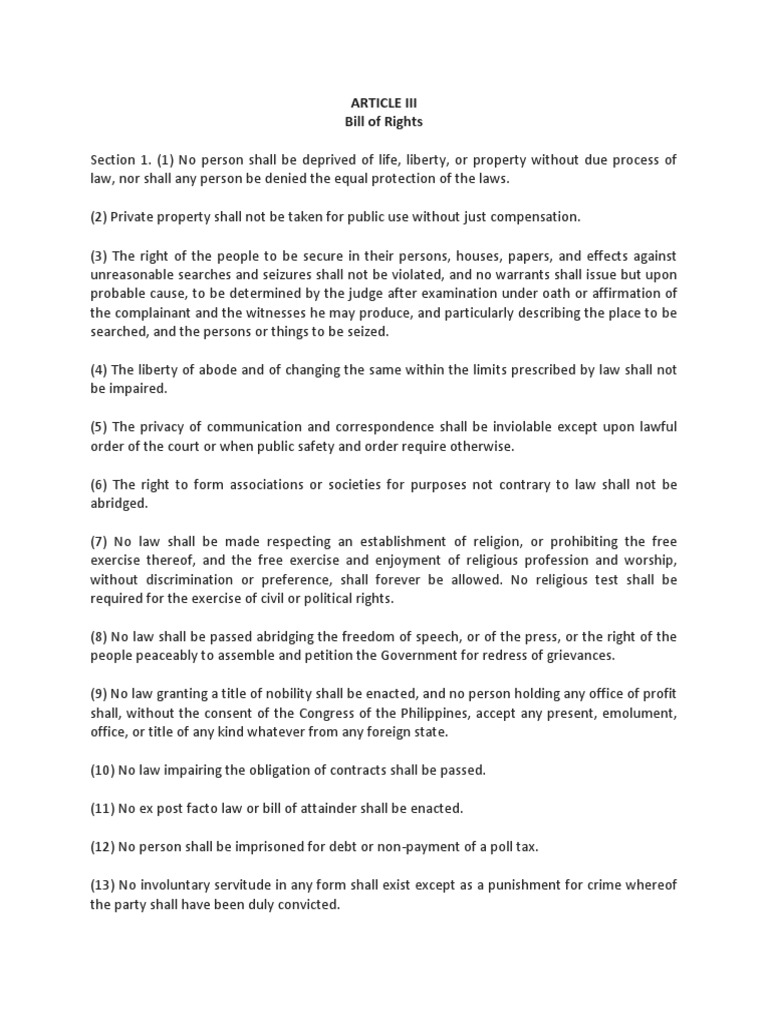 Article III: Bill of Rights Overview | PDF | Search And Seizure ...