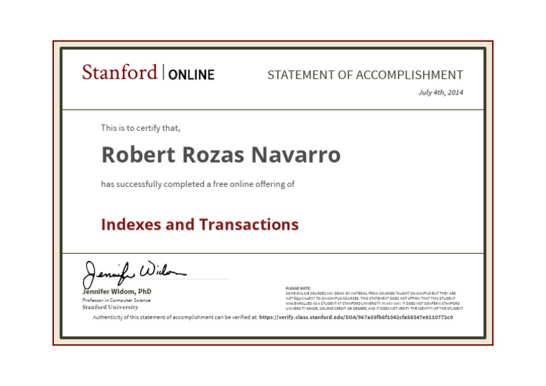 Stanford Online Course Completion Certificate | PDF | Career & Growth