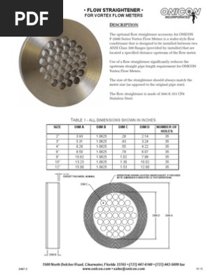 Onicon Flow Straightener Catalog Sheet 0112 Pdf Pipe Fluid Conveyance Valve