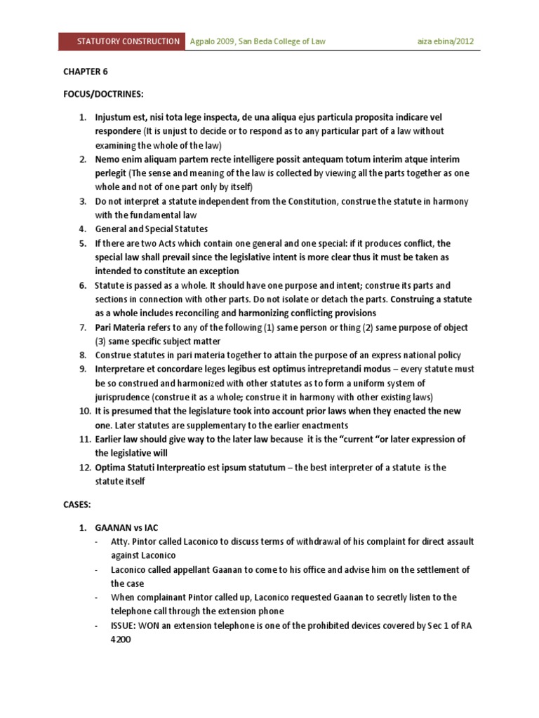 Statutory Construction Principles and Cases | PDF | Statutory ...