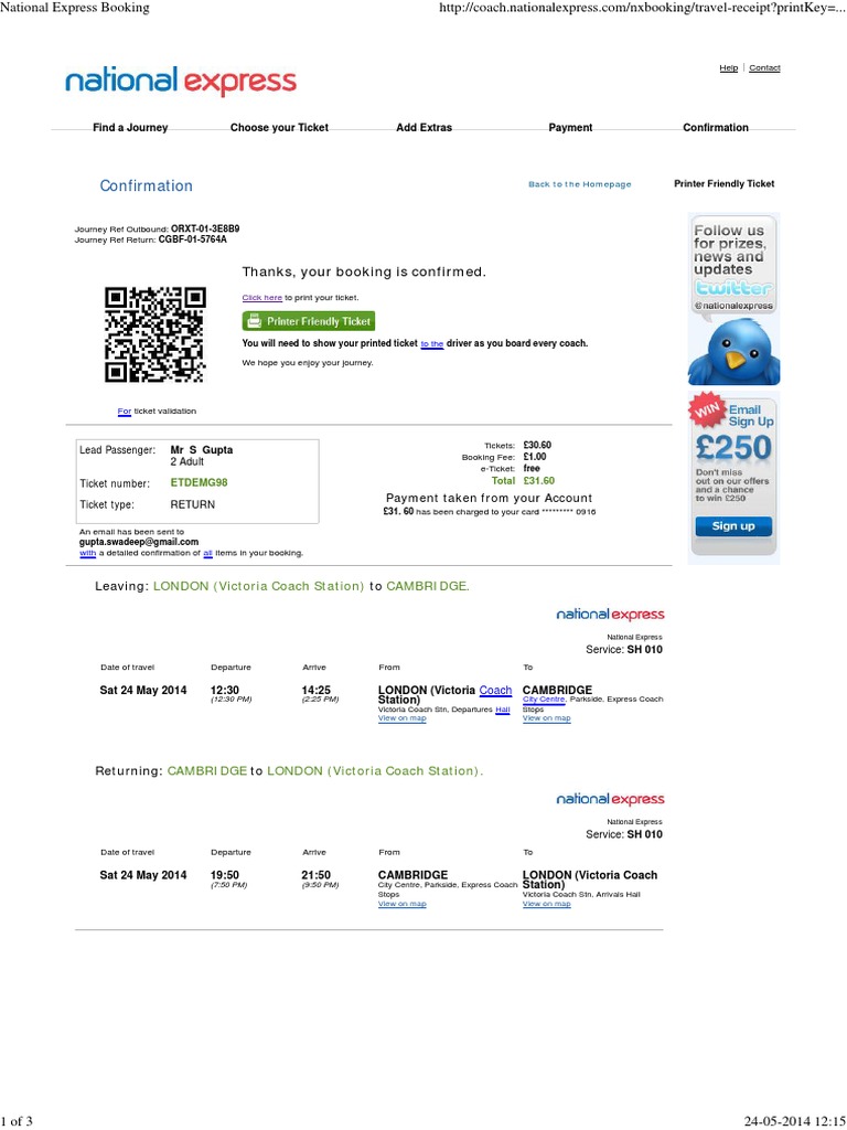 National Express Booking Ticket (Admission)