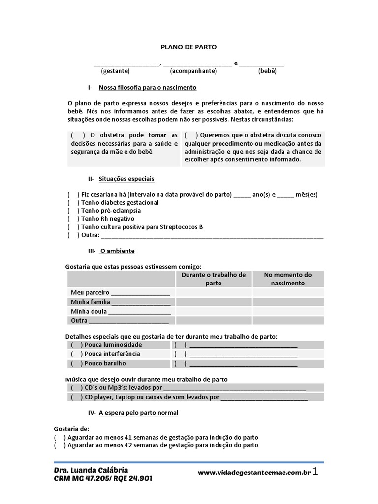 Plano de Parto | PDF | Parto | Amamentação