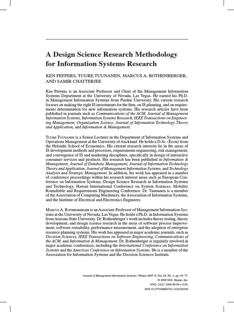 A Design Science Research Methodology For Information Systems Research ...