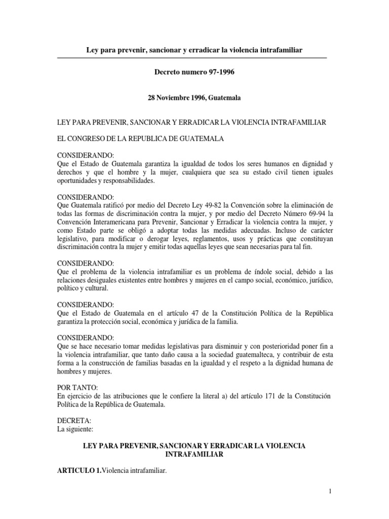 Ley para Prevenir Sancionar y Erradicar La Violencia Intrafamiliar | PDF