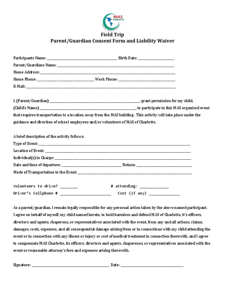 liability_and_consent_form Legal Guardian Indemnity