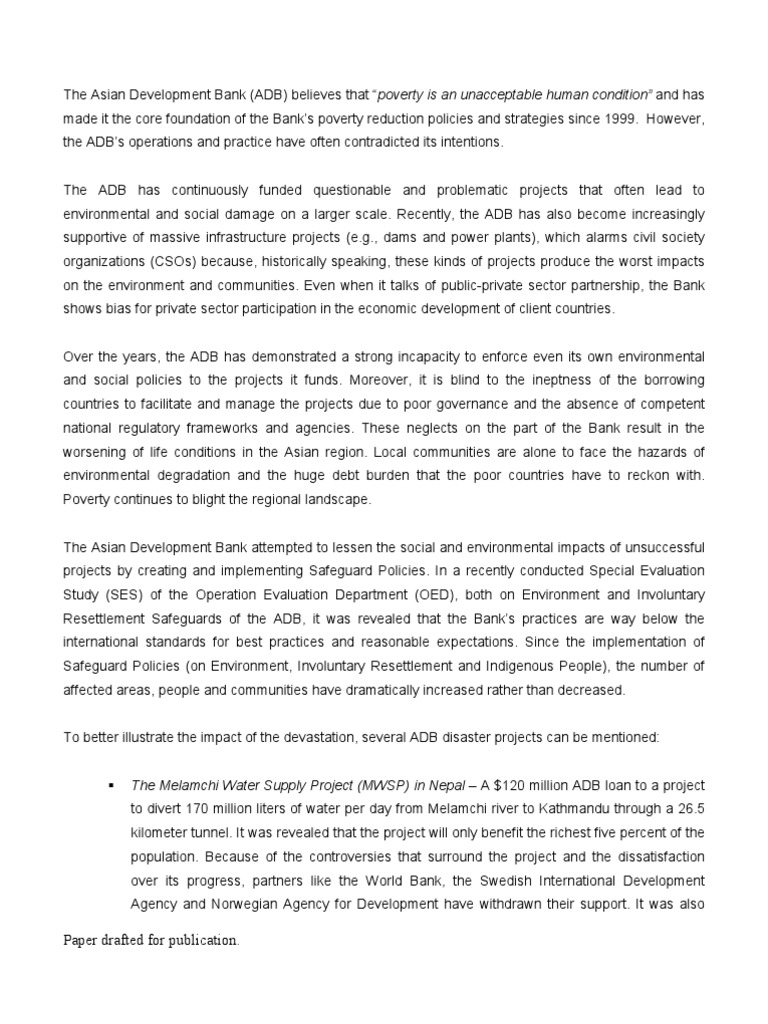 On ADB | PDF | Asian Development Bank | Banks