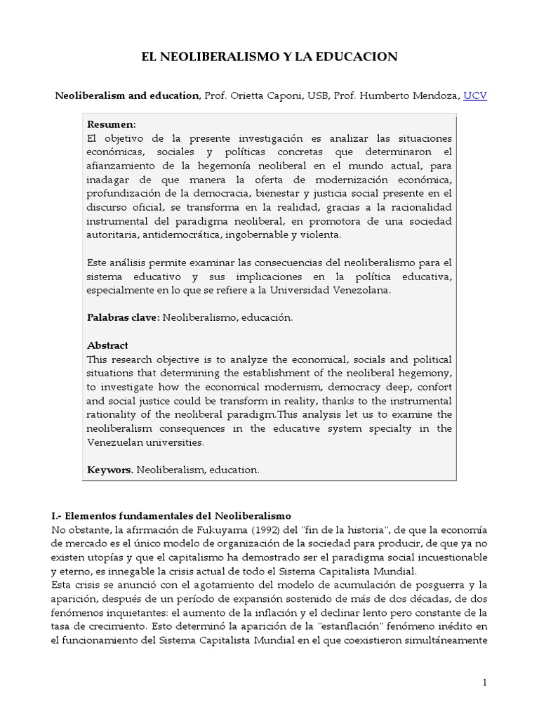 Neoliberalismo y educación en Venezuela | PDF | Globalización ...
