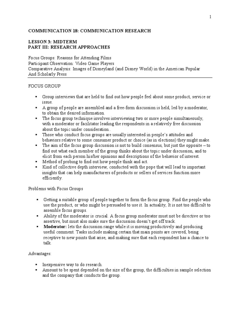 Lesson 3.4 Comm 18 | PDF | Focus Group | Field Research
