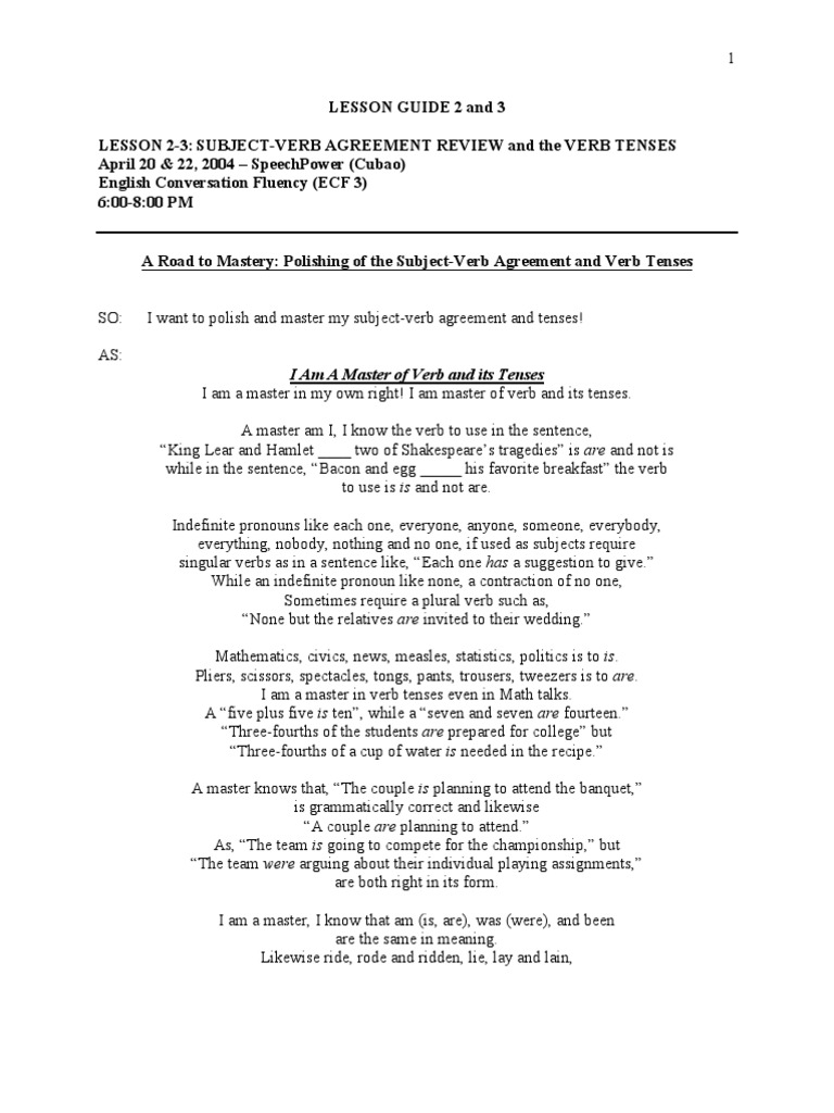 Mastering Subject-Verb Agreement | PDF | Adjective | Clause