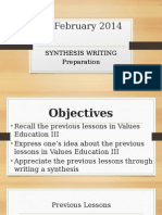 21 February 2014: Synthesis Writing Preparation