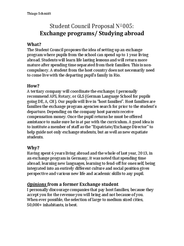 Student Council Exchange Program Proposal | PDF
