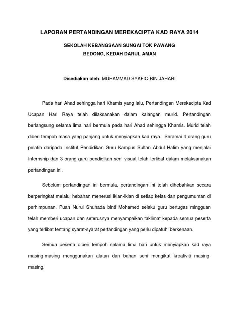 Laporan Pertandingan Reka Cipta Kad Raya 2013 | PDF