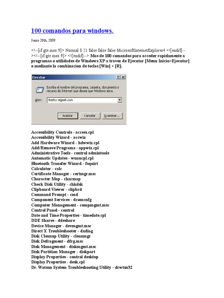 100 Comandos Esenciales para Windows | PDF | Familias de sistemas ...