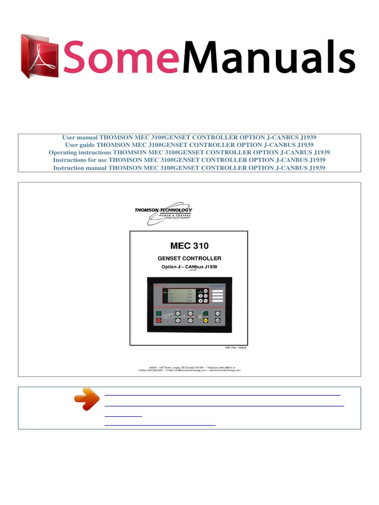 User Manual Thomson Mec 310#genset Controller Option J Canbus j1939 e ...