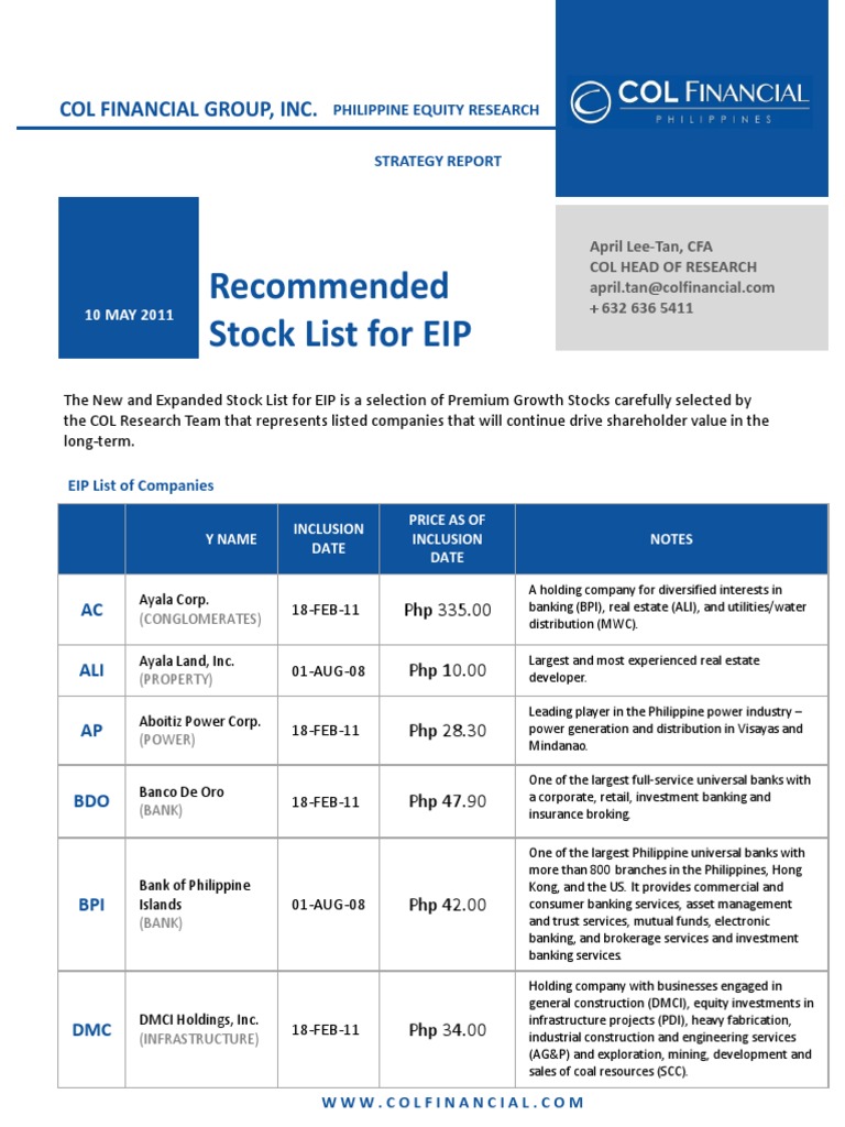 Easy Investment Program Growth Stock List PDF Bdo Unibank Stocks