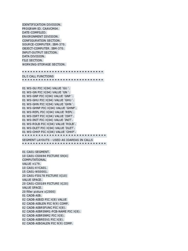 COBOL IMS Code with DL/I Calls | PDF