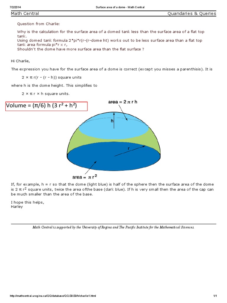 Surface Area of a Dome