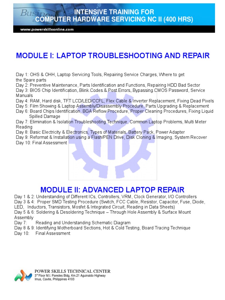 Laptop Repair Training Course Overview | PDF | Laptop | Integrated Circuit