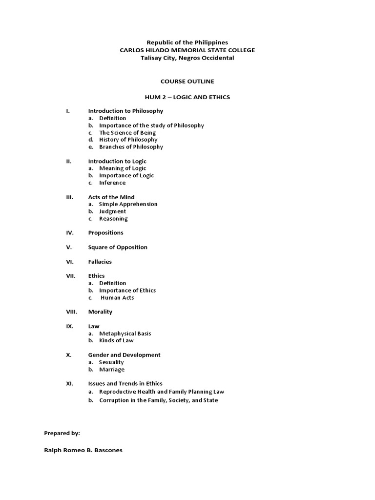Logic and Ethics Course Outline | PDF | Social Science