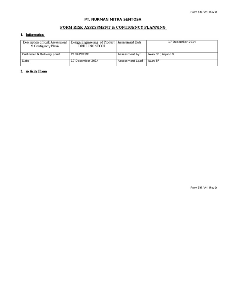 Risk Assessment & Contingency Plan | PDF