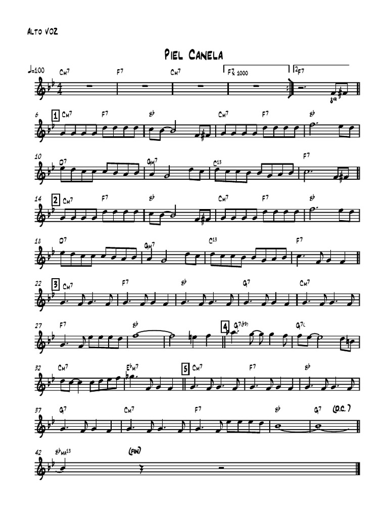 Partitura y acordes de Piel Canela | PDF