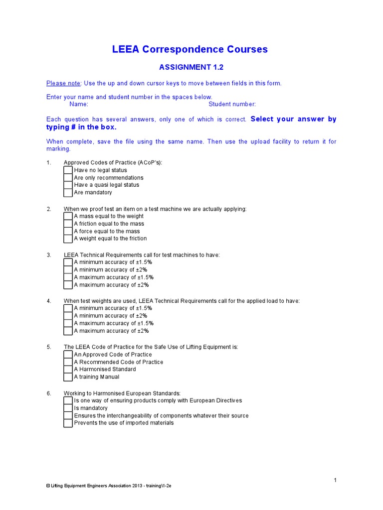 LEEA Correspondence Courses: Assignment 1.2 | PDF