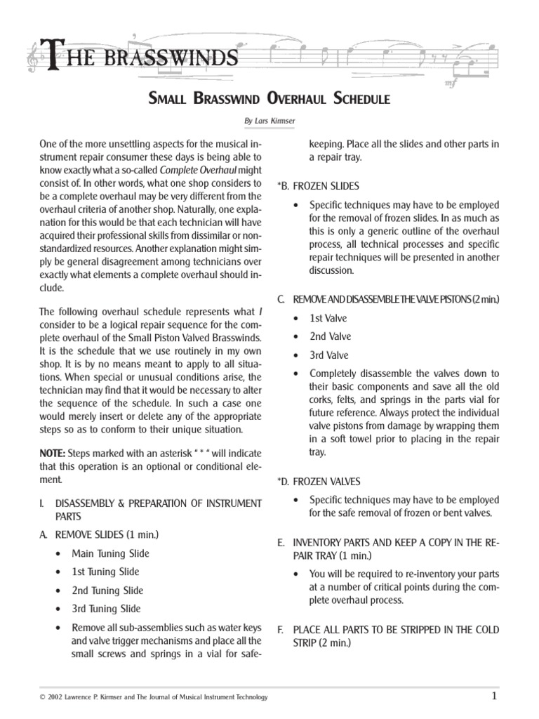 Brasswind Overhaul Schedule PDF