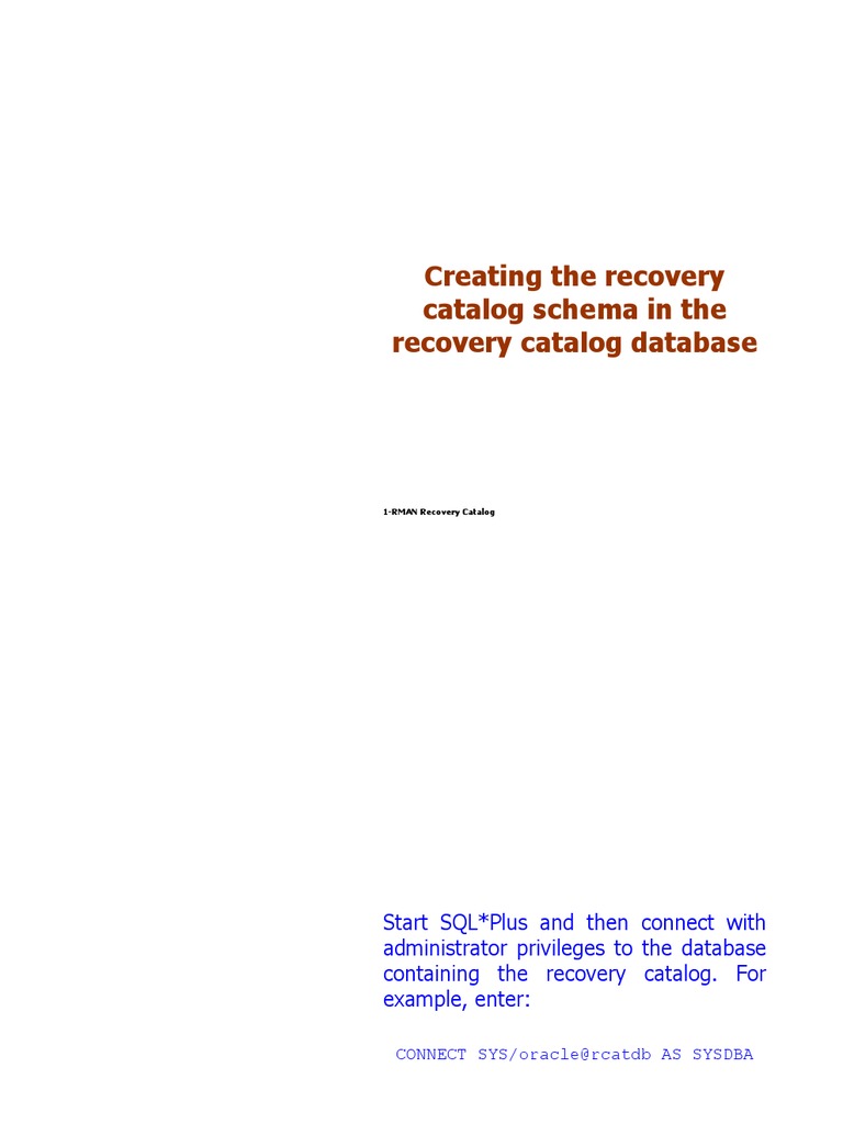 Creating an RMAN Recovery Catalog | PDF | Oracle Database | Database Schema