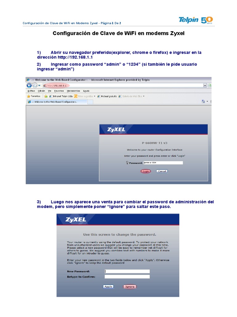 Instrucciones Configuracion Clave de Wifi Modem Zyxel | PDF | Informática