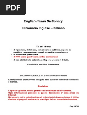 Dizionario Italiano Inglese Dictionary English Italian Free