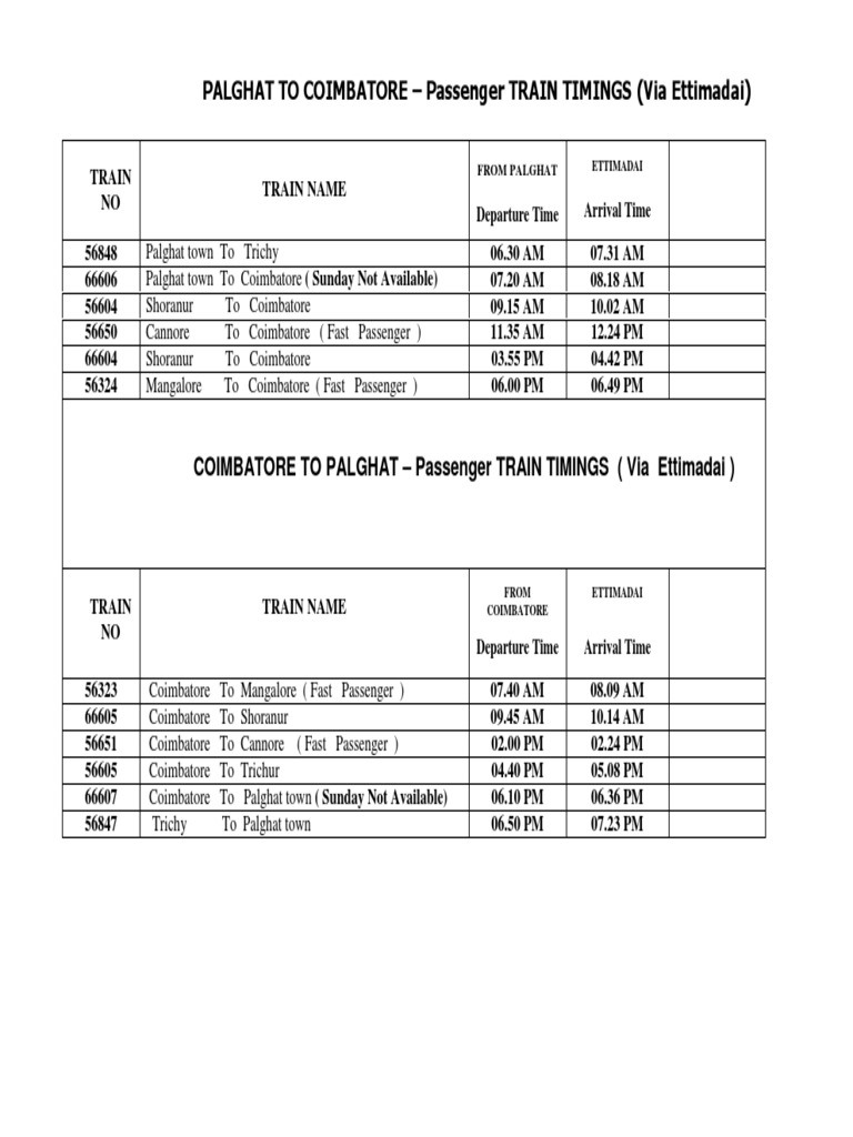 Train Timings | PDF