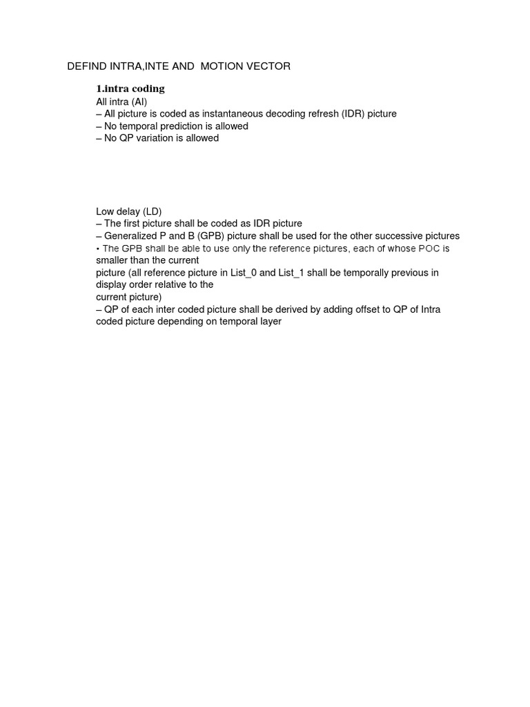Intra Coding and Motion Vector Overview | PDF