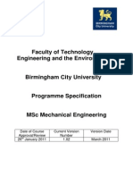 MSC Mechanical Engineering Programme Specification 130354661136210355