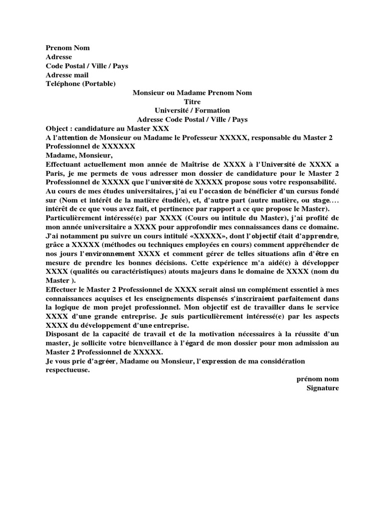 Lettre de Motivation Master | PDF