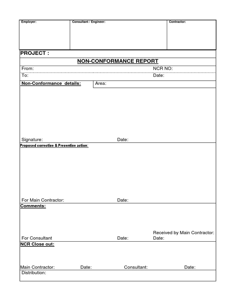 NCR Form  PDF Pertaining To Ncr Report Template