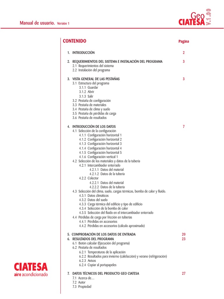 Manual de usuario GEO CIATESA V1.00 | PDF | Intercambiador de calor ...