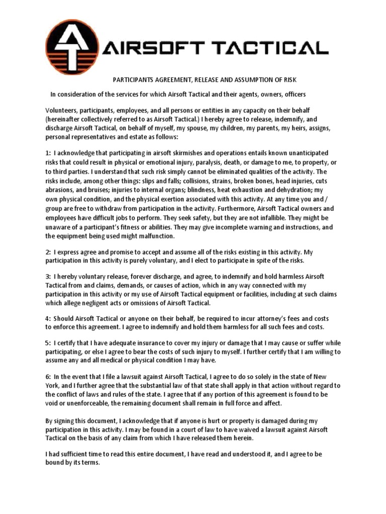 Airsoft Waiver and Parental Agreement | PDF
