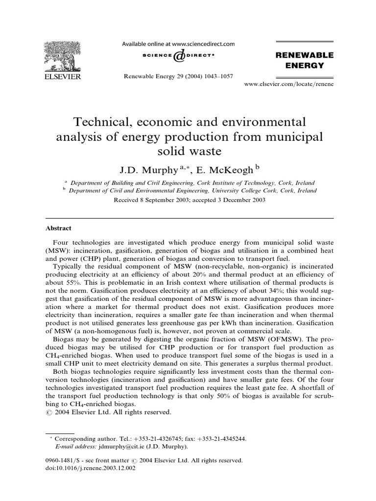 Technical, Economic and Environmental Analysis of Energy Production ...
