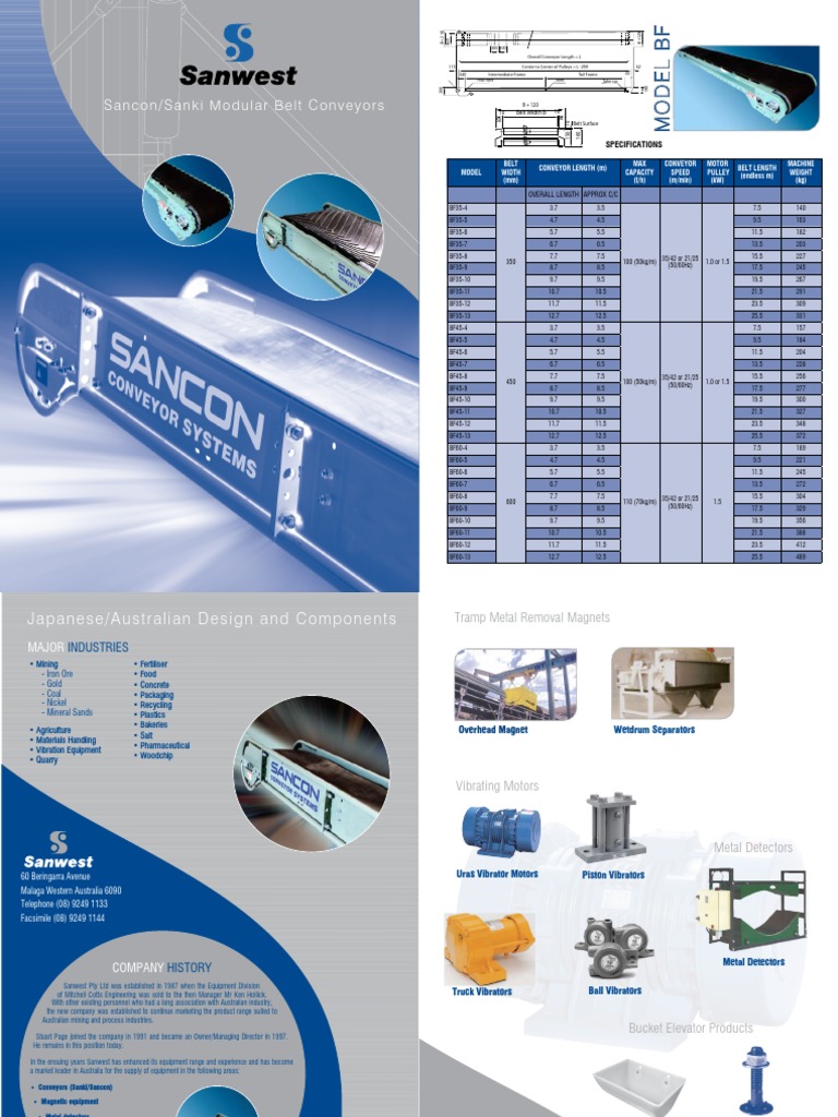 Sancon/Sanki Modular Belt Conveyor Specs | PDF | Belt (Mechanical) | Metals