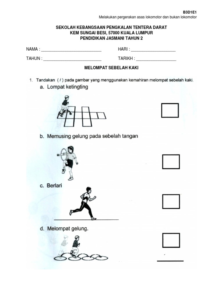 Contoh Lembaran Kerja Pj Melompat Sebelah Kaki Pdf