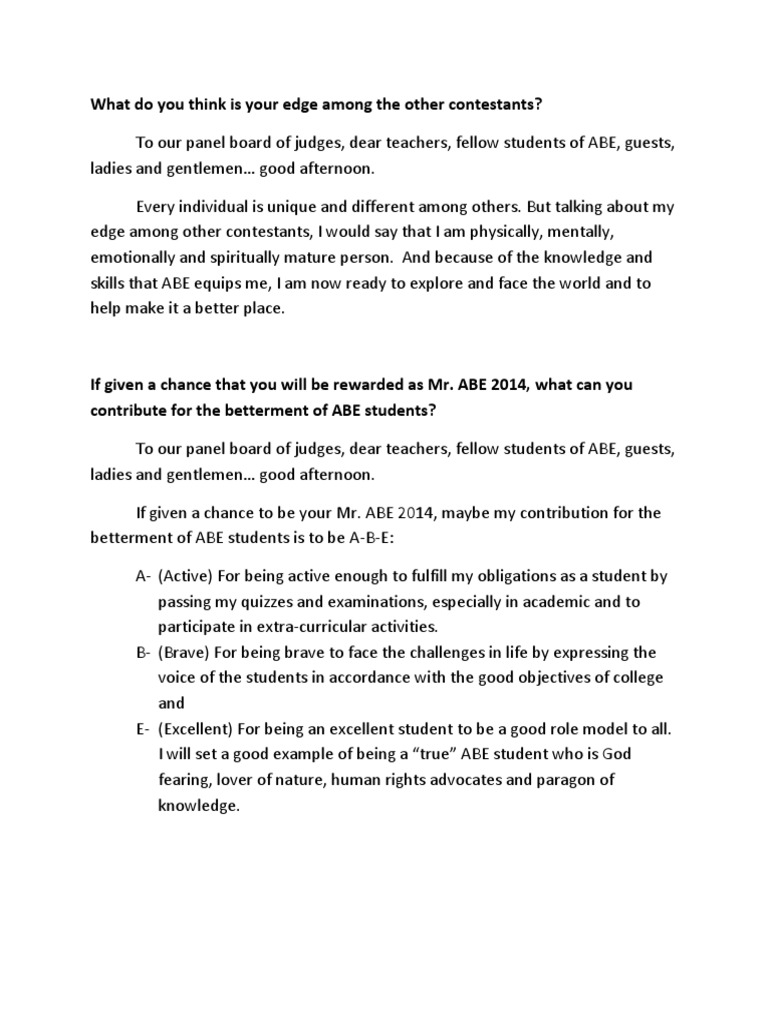 What Do You Think is Your Edge Among the Other Contestants