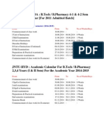 JNTU accademic calender 2014-2015