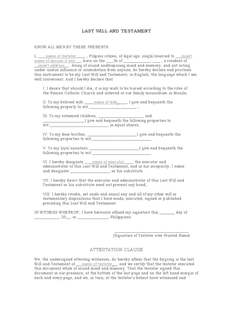 Simple Last Will And Testament Sample Philippines