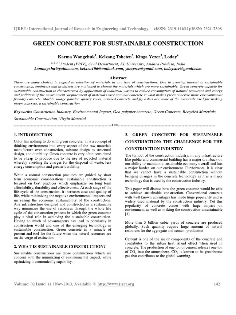 Green Concrete For Sustainable Construction | PDF | Concrete | Silicon ...
