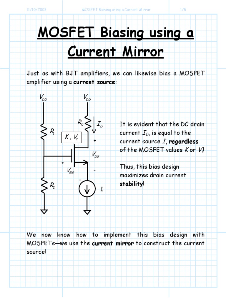 MOSFET Biasing Using A Current Mirror PDF Field Effect Transistor