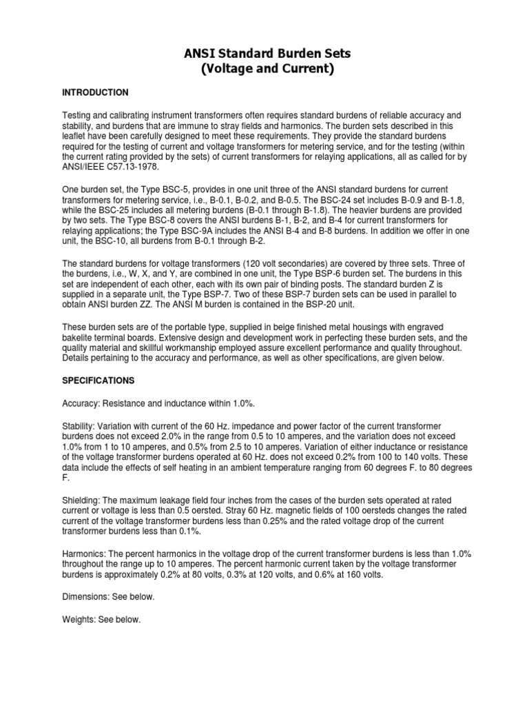 ANSI Standard Burden Sets-C57.13-1978. | PDF | Transformer | Electrical ...