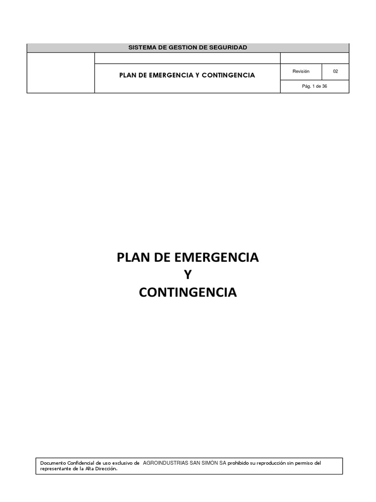 Plan de Emergencia y Contingencia SA | PDF | Primeros auxilios | Bombero
