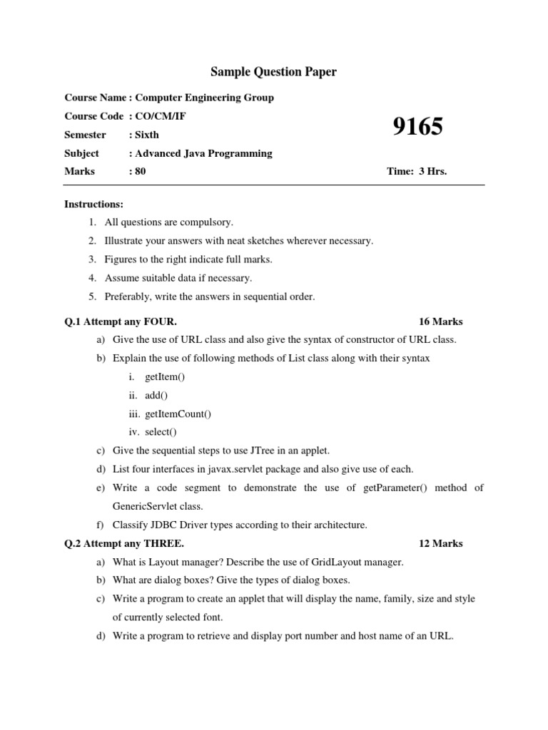 Advanced Java Programming Question Bank With Answer